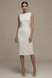 Sheath Bateau Neck Graduation Dress with Appliques