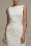 Sheath Bateau Neck Graduation Dress with Appliques
