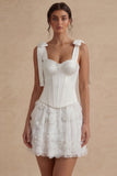 Floral Corset White A Line Mini Graduation Dress with Bow