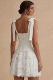 Floral Corset White A Line Mini Graduation Dress with Bow