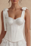 Floral Corset White A Line Mini Graduation Dress with Bow