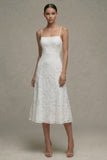 White A Line Spaghetti Straps Graduation Dress with Appliques