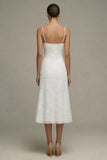 White A Line Spaghetti Straps Graduation Dress with Appliques