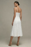 White A Line Spaghetti Straps Graduation Dress with Appliques