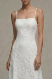 White A Line Spaghetti Straps Graduation Dress with Appliques