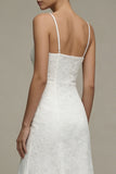 White A Line Spaghetti Straps Graduation Dress with Appliques