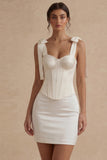 Satin Corset White A Line Graduation Dress with Bow