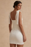 Satin Corset White A Line Graduation Dress with Bow