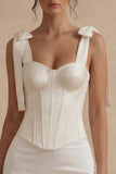 Satin Corset White A Line Graduation Dress with Bow
