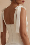 Satin Corset White A Line Graduation Dress with Bow