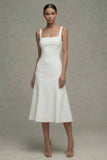 Spaghetti Straps White Satin A Line Pleated Graduation Dress