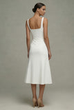 Spaghetti Straps White Satin A Line Pleated Graduation Dress