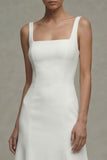 Spaghetti Straps White Satin A Line Pleated Graduation Dress