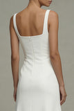 Spaghetti Straps White Satin A Line Pleated Graduation Dress