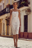 White Lace Strapless Sheath Midi Engagement Dress