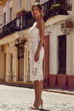 White Lace Strapless Sheath Midi Engagement Dress