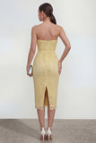 Sweetheart Lace Ruched Sheath Yellow Wedding Guest Dress