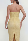 Sweetheart Lace Ruched Sheath Yellow Wedding Guest Dress