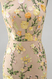Halter Champagne Mermaid Floral Wedding Guest Dress with Slit