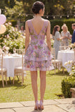 Lilac Ruffled V-Neck Floral Mini Wedding Guest Dress