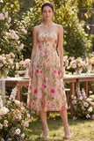 Strapless A Line Blush Floral Wedding Guest Dress
