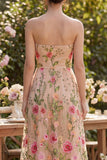 Strapless A Line Blush Floral Wedding Guest Dress