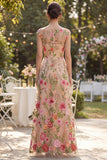 A Line Bateau Neck Blush Floral Wedding Guest Dress