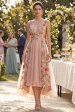 Floral Blush V-Neck High-Low Wedding Guest Dress