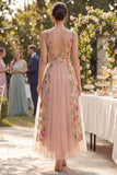 Floral Blush V-Neck High-Low Wedding Guest Dress