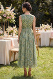 A Line Dusty Green V-Neck Floral Wedding Guest Dress with Sash