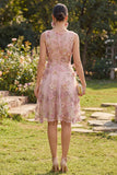 Pink A Line Floral Wedding Guest Dress with Appliques