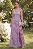 One Shoulder Lilac Floral Wedding Guest Dress with Slit