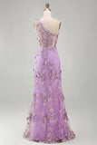 One Shoulder Lilac Floral Wedding Guest Dress with Slit