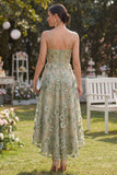 Dusty Green Floral Applique High-Low Wedding Guest Dress