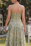 Dusty Green Floral Applique High-Low Wedding Guest Dress