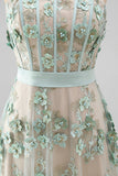 Strapless A Line High Low Dusty Green Floral Wedding Guest Dress