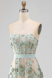 Strapless A Line High Low Dusty Green Floral Wedding Guest Dress