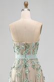 Strapless A Line High Low Dusty Green Floral Wedding Guest Dress