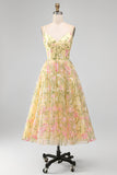 Light Yellow Floral Corset Wedding Guest Dress