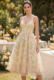 Light Yellow Floral Corset Wedding Guest Dress