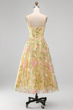 Light Yellow Floral Corset Wedding Guest Dress