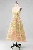 Light Yellow Floral Corset Wedding Guest Dress