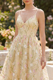 Light Yellow Floral Corset Wedding Guest Dress
