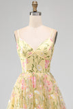 Light Yellow Floral Corset Wedding Guest Dress