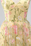 Light Yellow Floral Corset Wedding Guest Dress