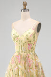 Light Yellow Floral Corset Wedding Guest Dress