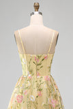 Light Yellow Floral Corset Wedding Guest Dress