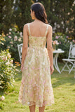 Light Yellow Square Neck Floral Wedding Guest Dress