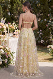 Light Yellow Cut Out Floral Wedding Guest Dress with Slit
