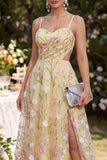 Light Yellow Cut Out Floral Wedding Guest Dress with Slit